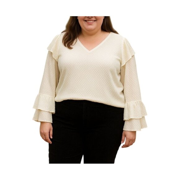 A New Day Womens White Sheer Textured Blouse Layered Ruffle Sleeves Size XXL - Picture 1 of 7